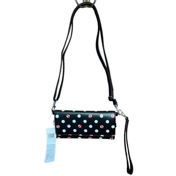 Disney Parks Minnie Mouse Cross Body Purse Wallet Black with Red Bows Wrislet - Picture 3 of 16